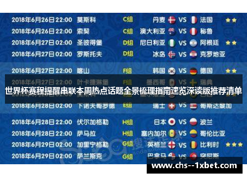 世界杯赛程提醒串联本周热点话题全景梳理指南速览深读版推荐清单